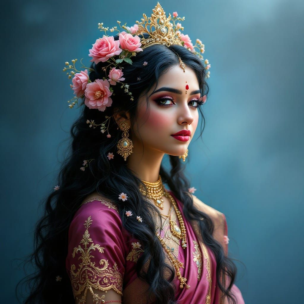 Regal Goddess in Pink Sari