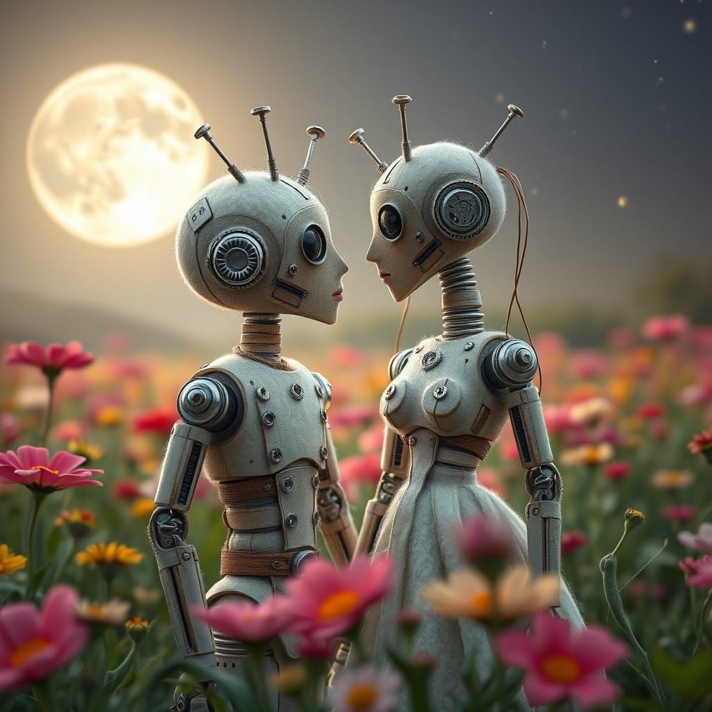 Android Lovers Under Starry Night