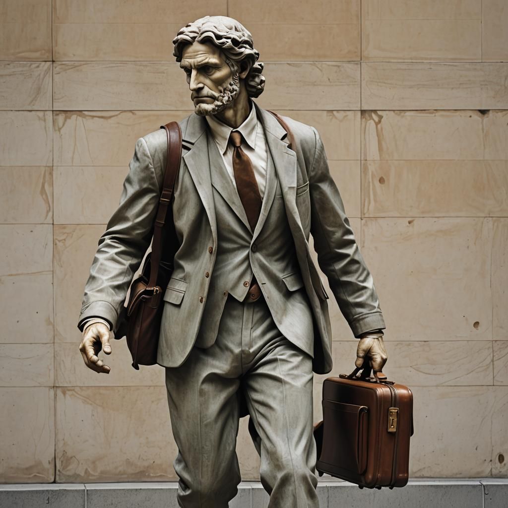 David as Modern Commuter in Business Suit