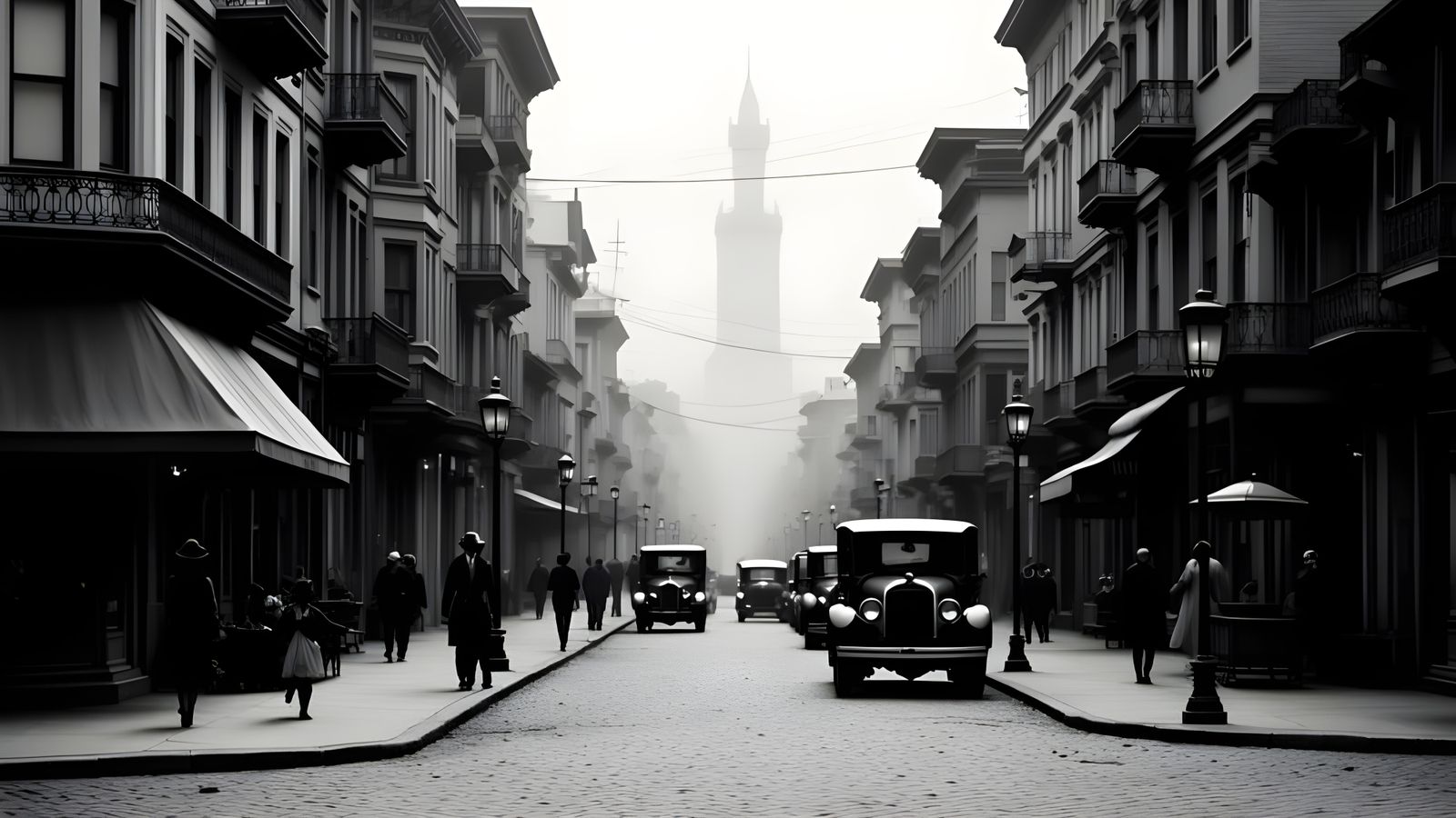 Vintage San Francisco Street Scene in Carbon Print Style