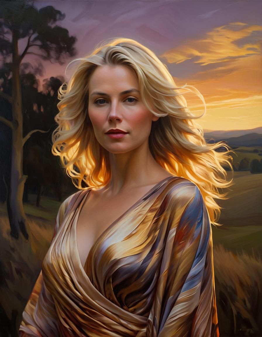 Woman in Twilight Landscape: Baroque Oil Painting