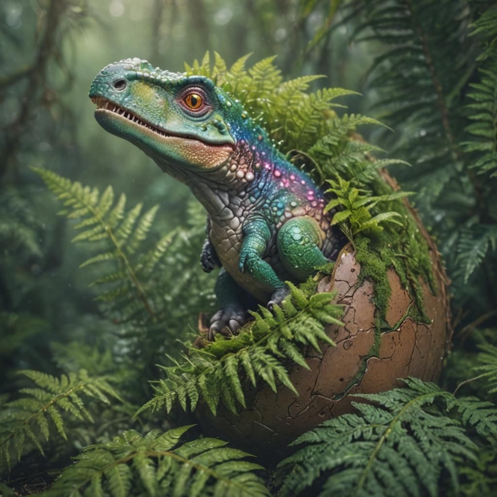 Cute Dinosaur Hatching in Lush Forest