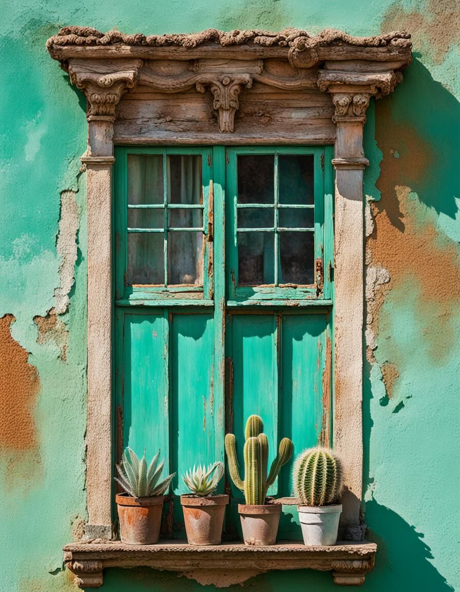 Decadent Mediterranean Masterpiece in Wooden Window Decay