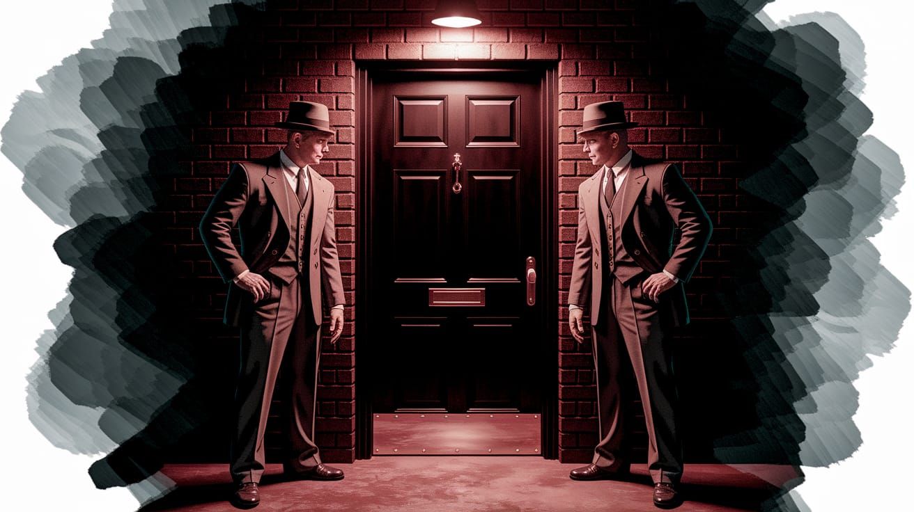 Zoot Suit Bouncers Guarding Door in Red Brick Alley