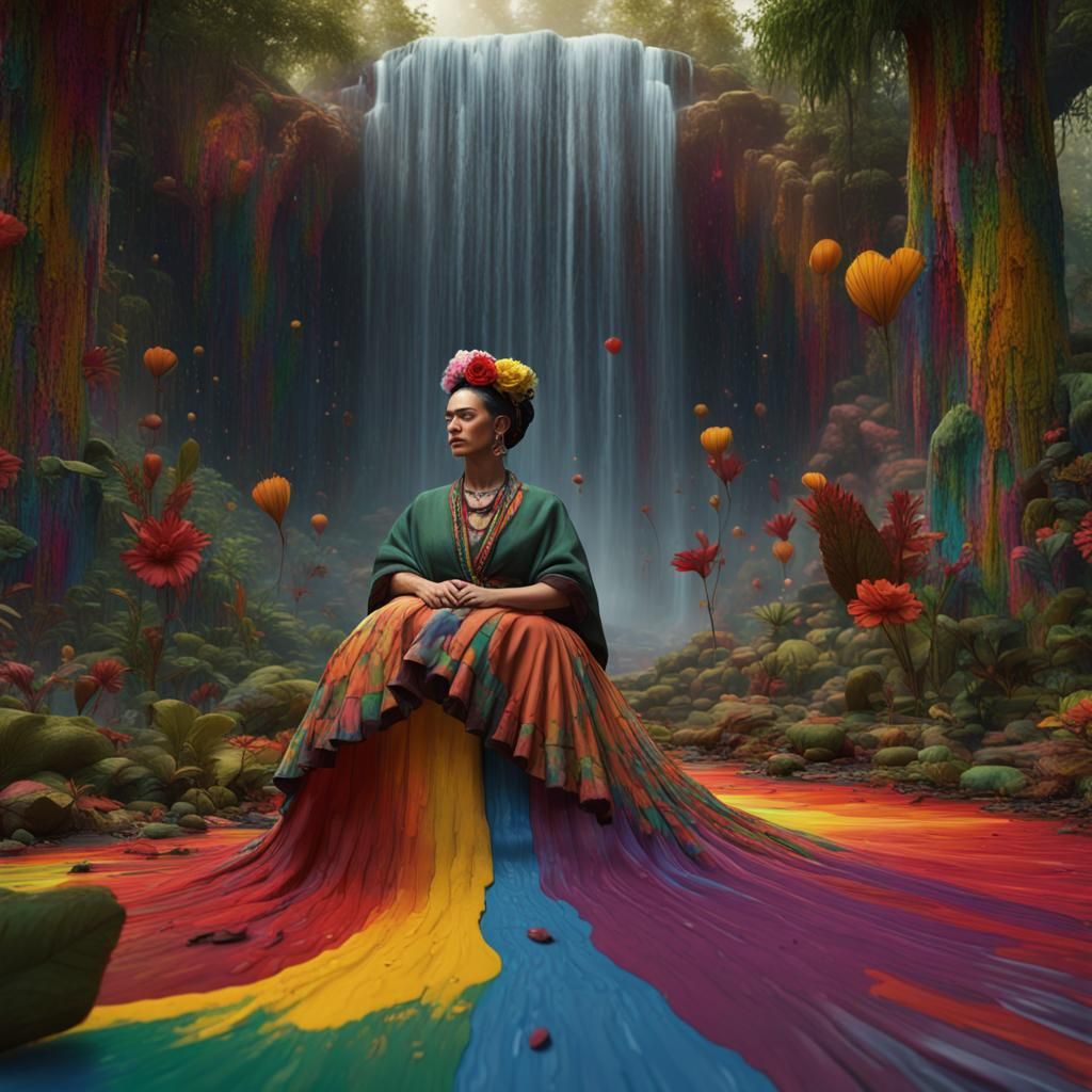 Frida Kahlo Under a Waterfall of Paint