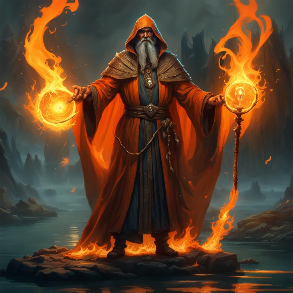 Old Sorcerer Summons Spirit: Dark Fantasy Concept Art