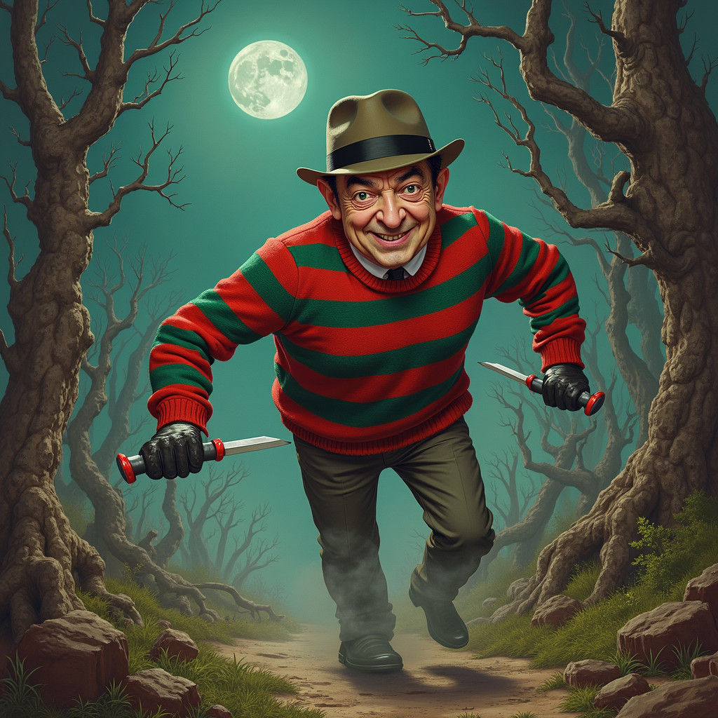 Mr. Bean as Nightmare Character in Surreal Dreamscape