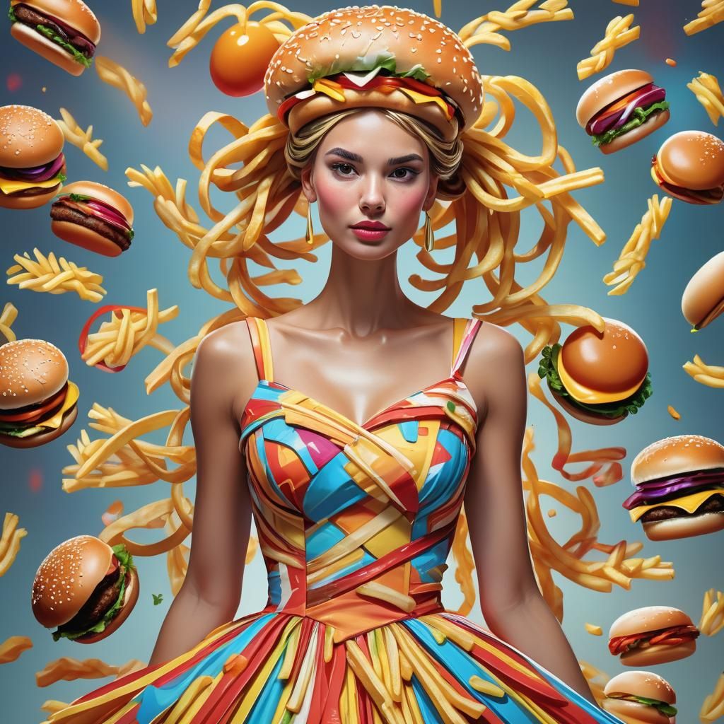 Woman in French Fry Dress: Concept Art