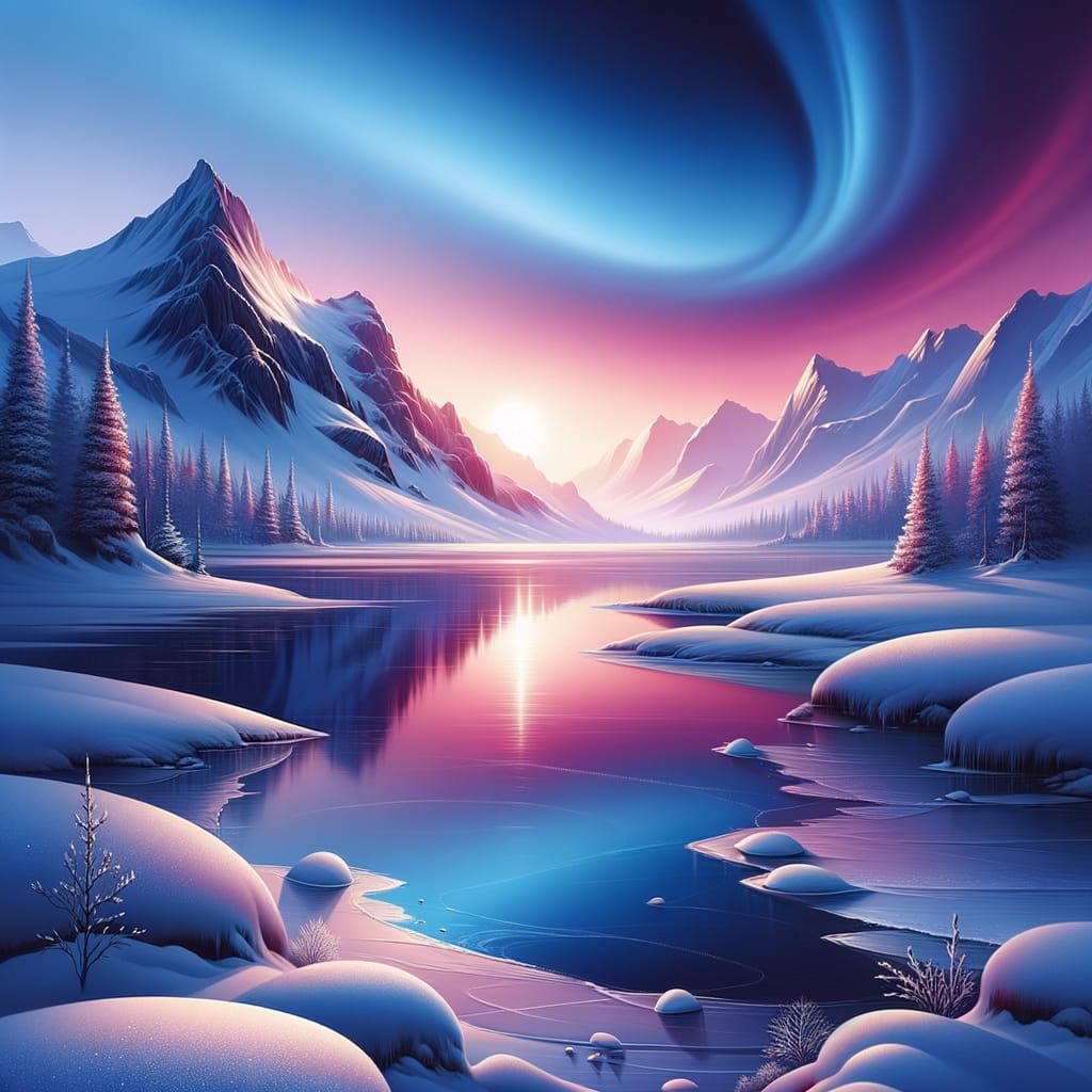 Enchanting Winter Landscape with Aurora Sky