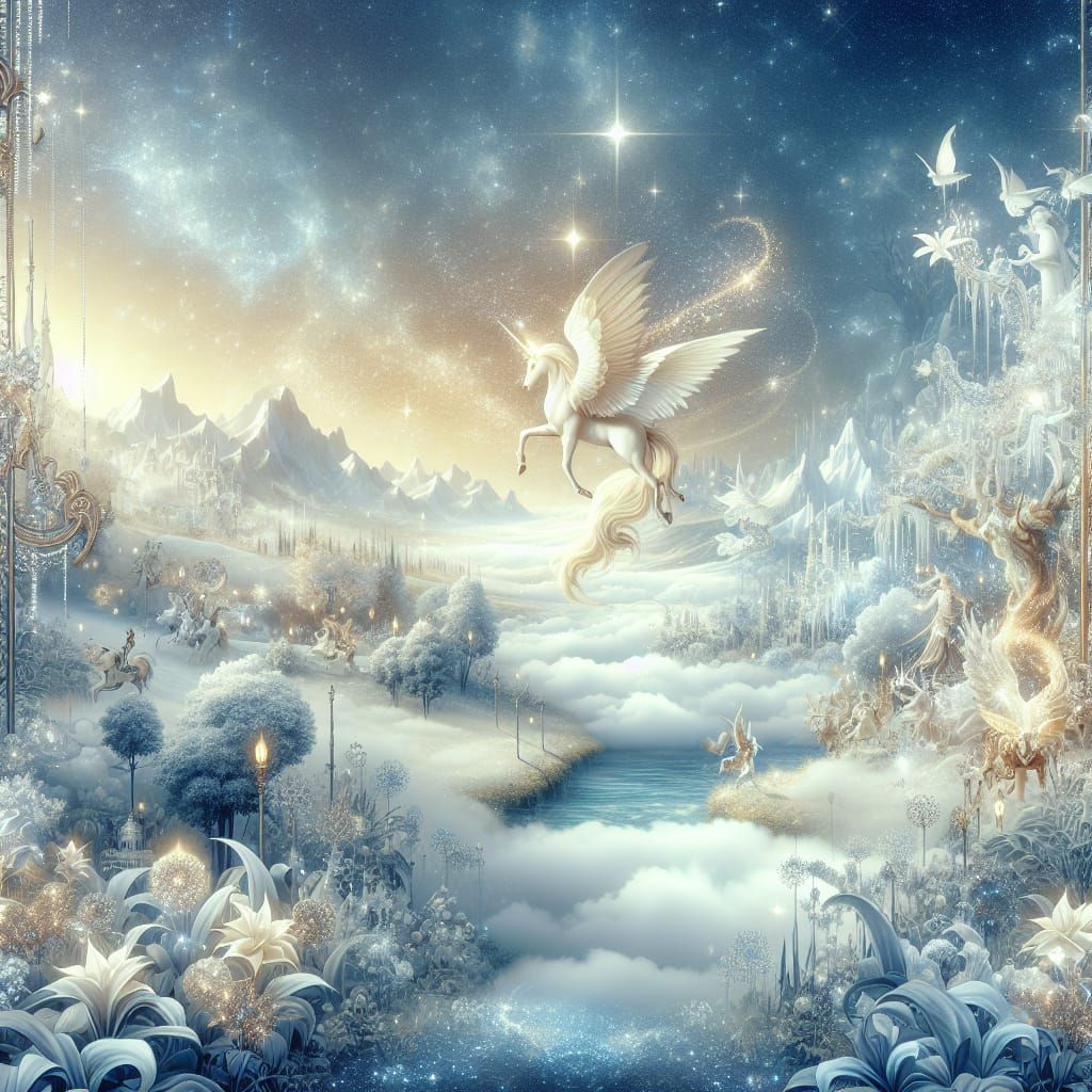 Ethereal White Scene of Magic and Epic Splendor