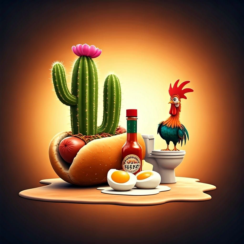 Humorous Cactus Hotdog in Pixar 3D Style