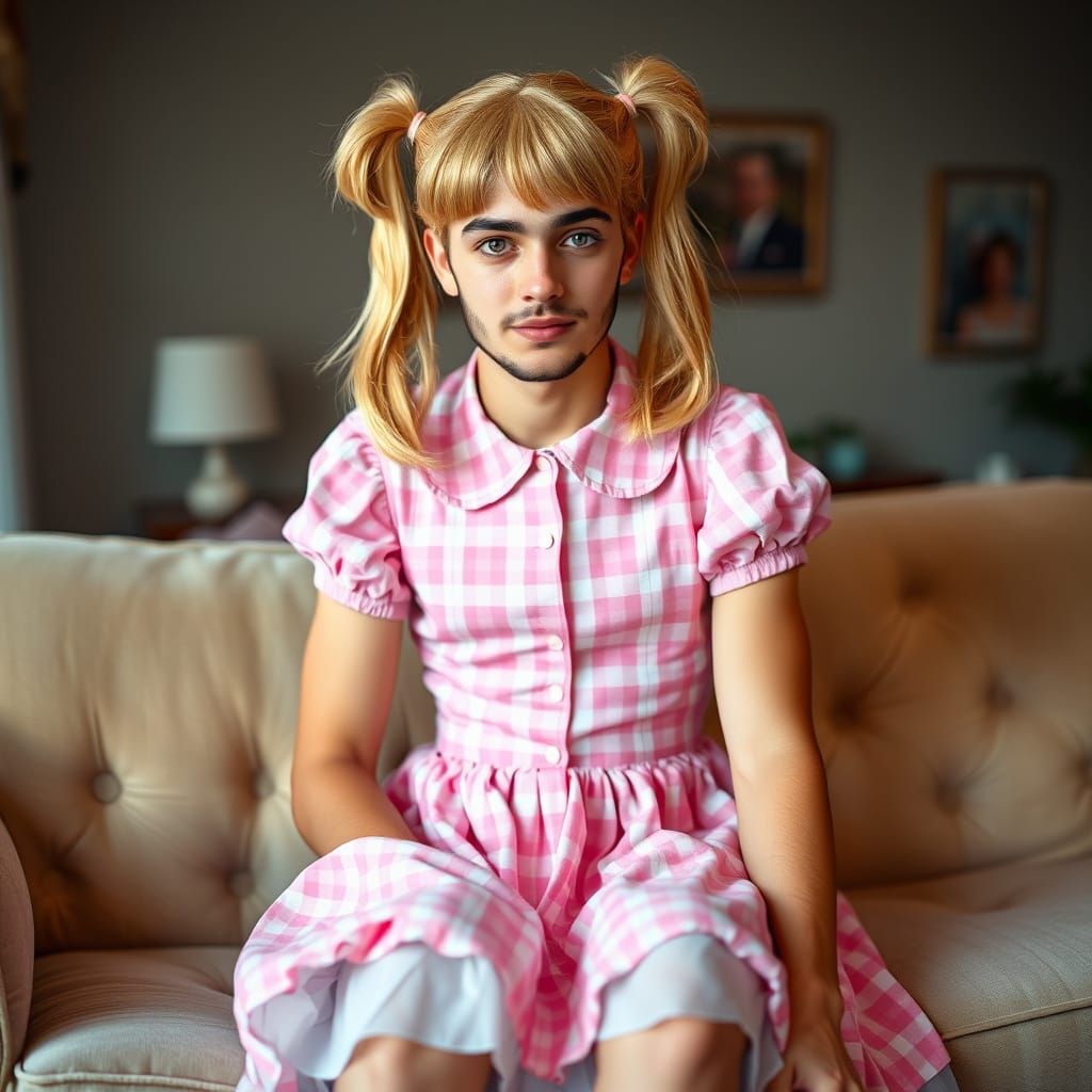 Young Man in Feminine Dress, Studio Portrait