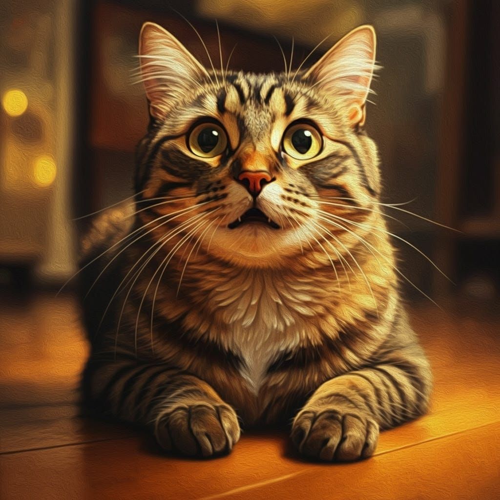 Frightened Domestic Cat Surrounded by Warm Golden Light