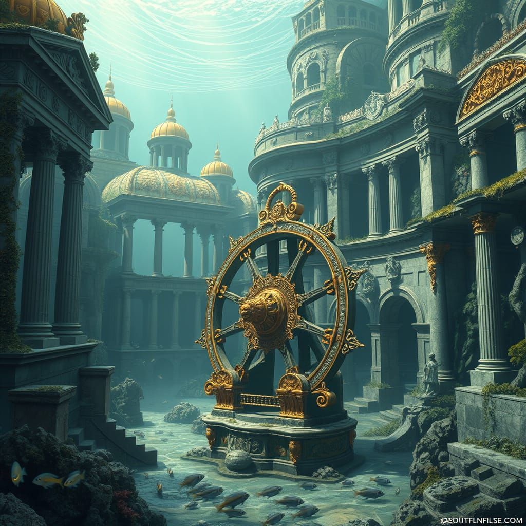 Ruined Ancient City Submerged in Classical Greek Style