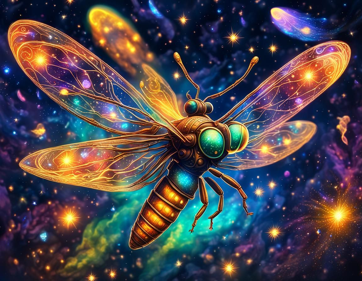 Luminous Firefly in Flight: Holographic Astral Art