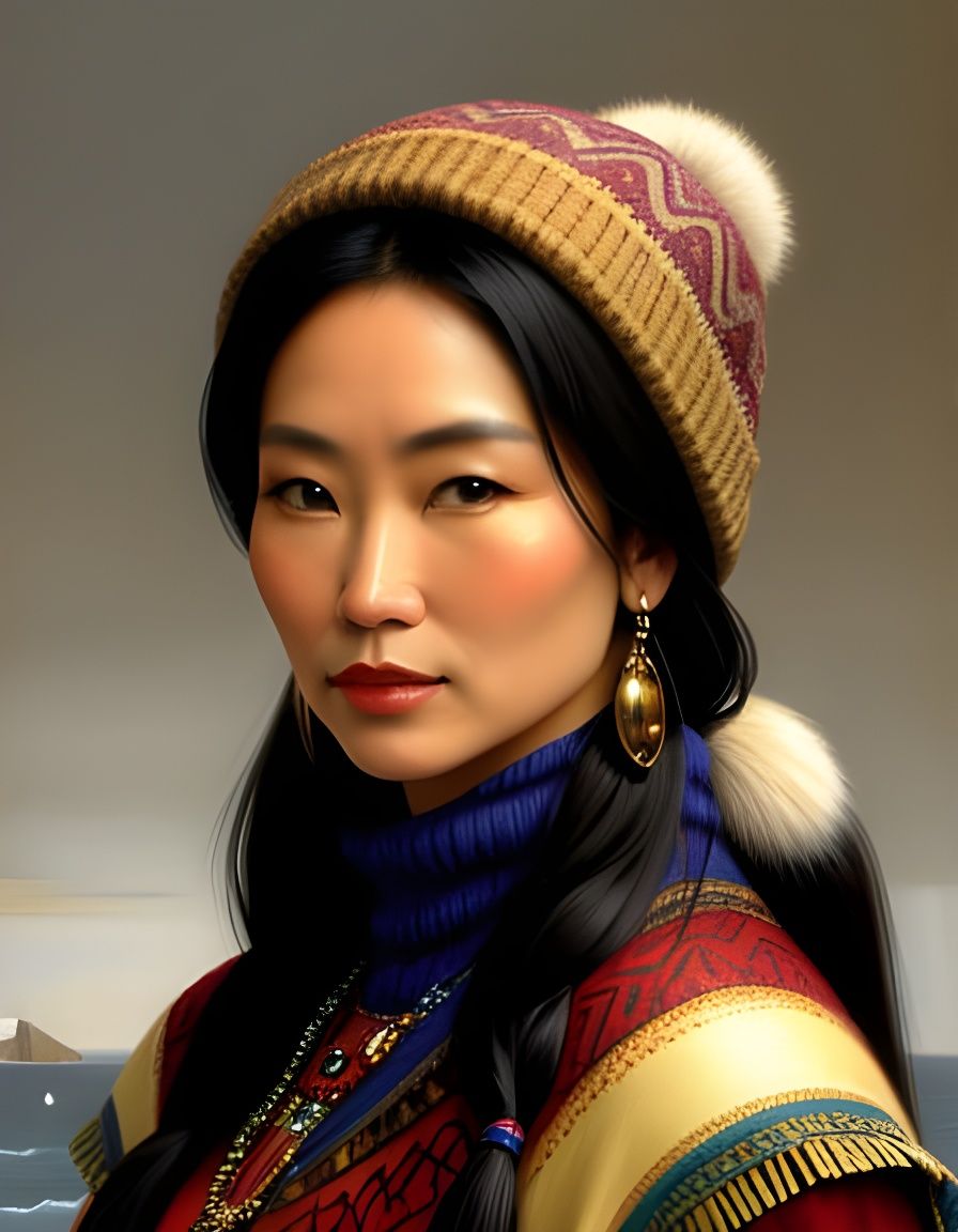 Modern Inuit Fashion Model Portrait in Waterhouse Style