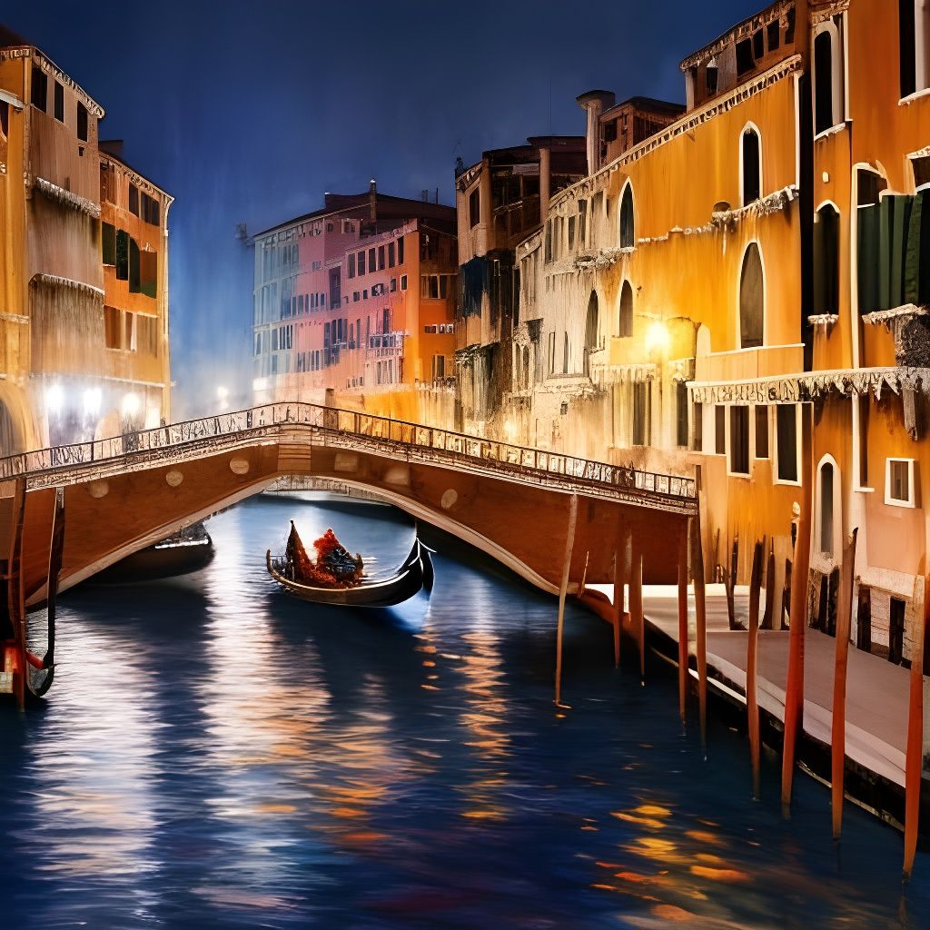 Venice Gondolas at Night: Surreal Watercolor Painting