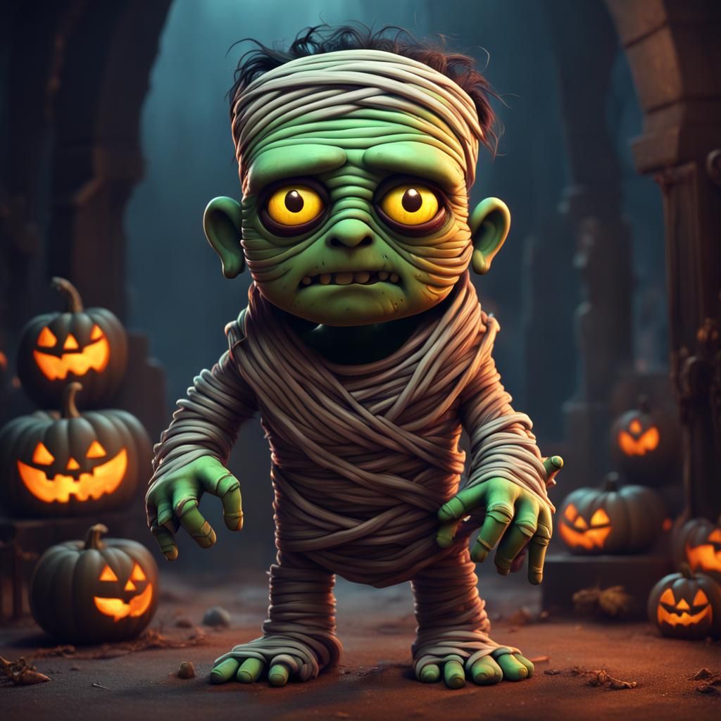 Cute Halloween Mummy and Frankenstein Monster