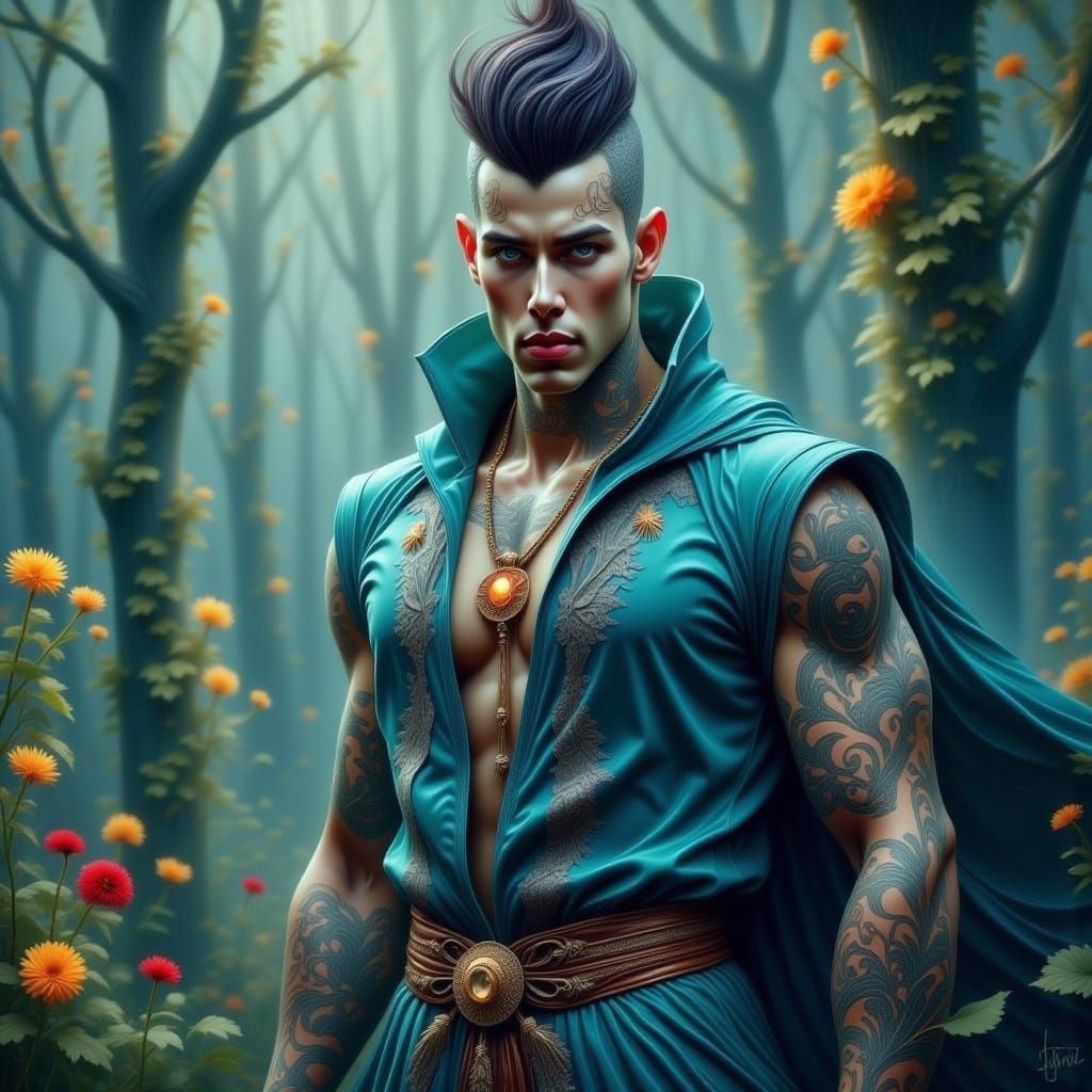 Mystical Nonbinary Figure Commanding Sight in Fantasy Art