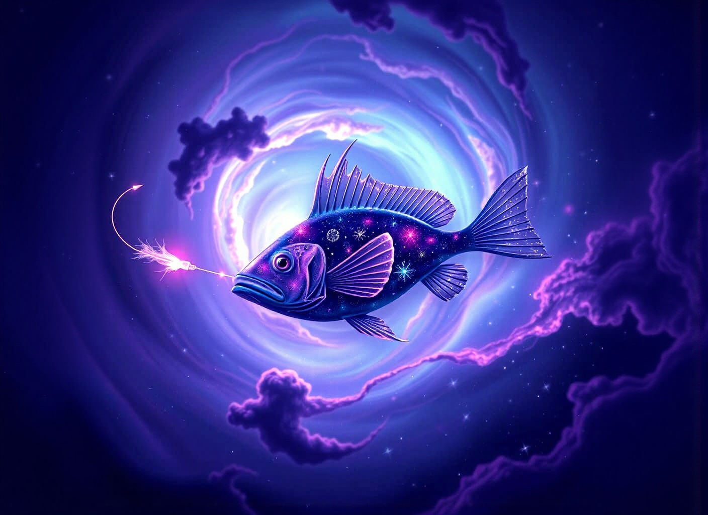 Celestial Anglerfish Drifting Through Nebula as Fantasy Conc...
