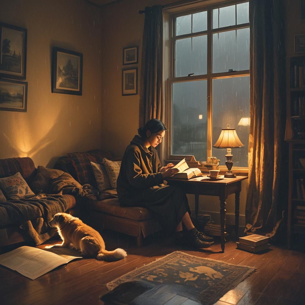 Eerie Surrealism: Cozy Nook on a Rainy Night
