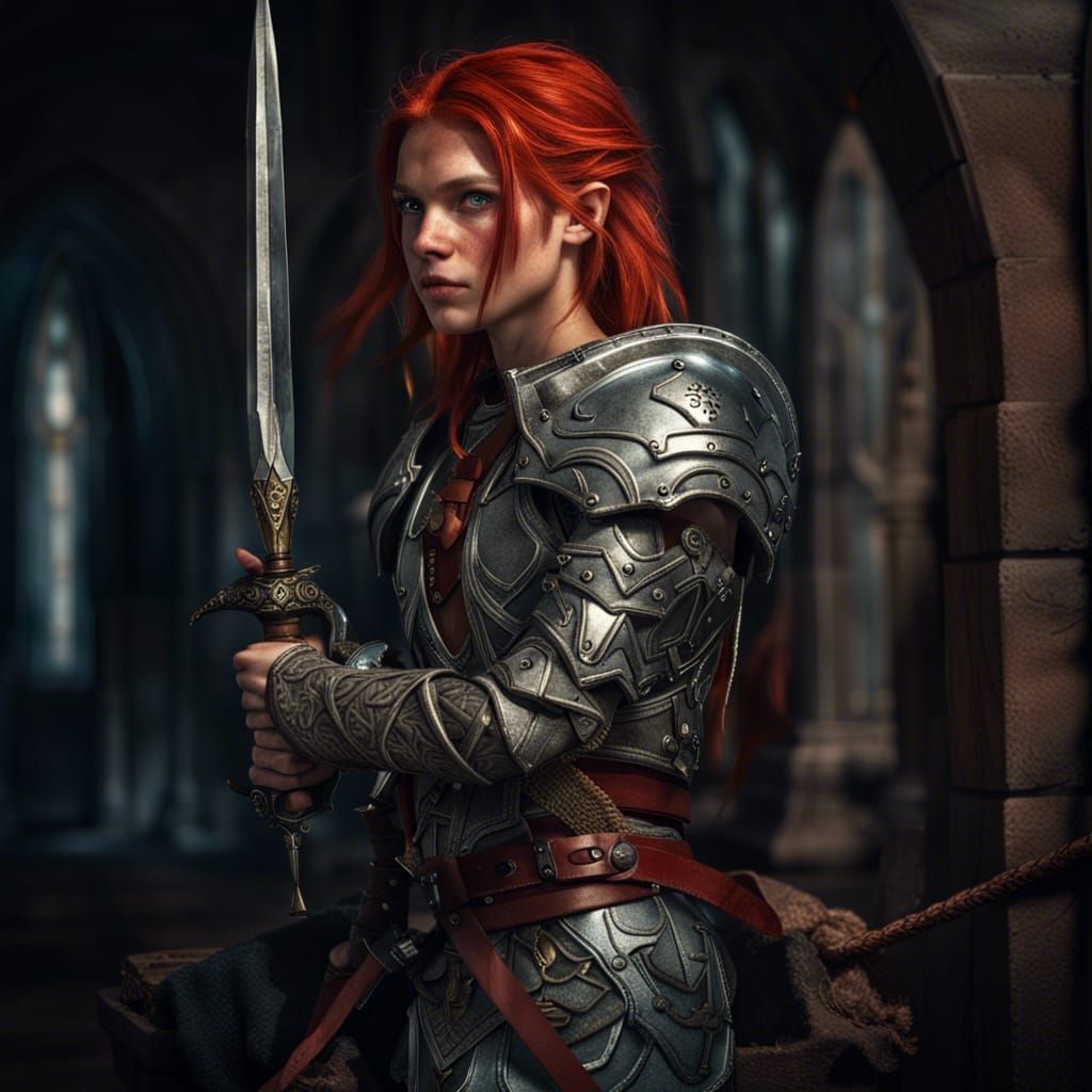Hyperrealistic Elf Warrior with Red Hair