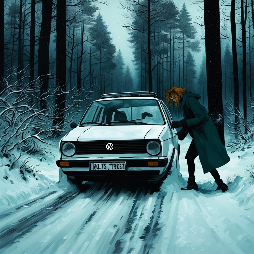 Volkswagen Golf in Snowy Forest, Van Gogh Style