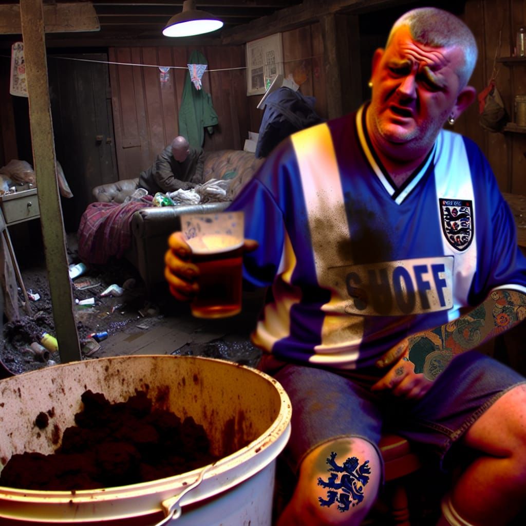 1990s VHS Style Image of British Man with Tattoos and Footba...