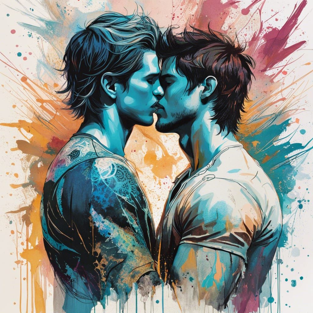 Two guys kissing