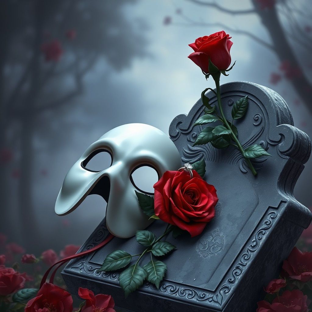 Phantom of the Opera Mask with Rose and Ring