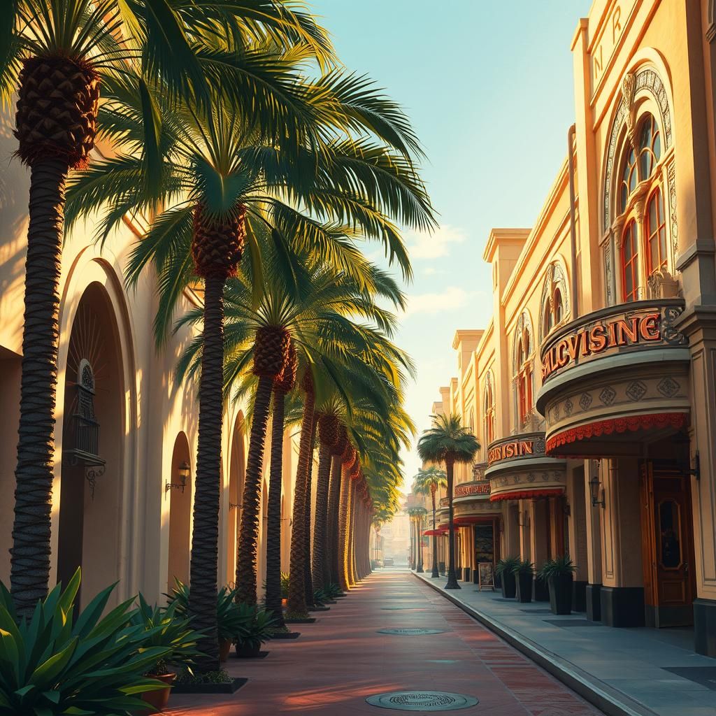 Hollywood Palm Alley in Art Deco Style