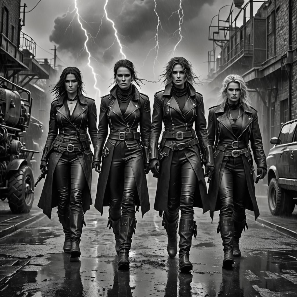 Monochrome Women Raiders in Post-Apocalyptic Setting
