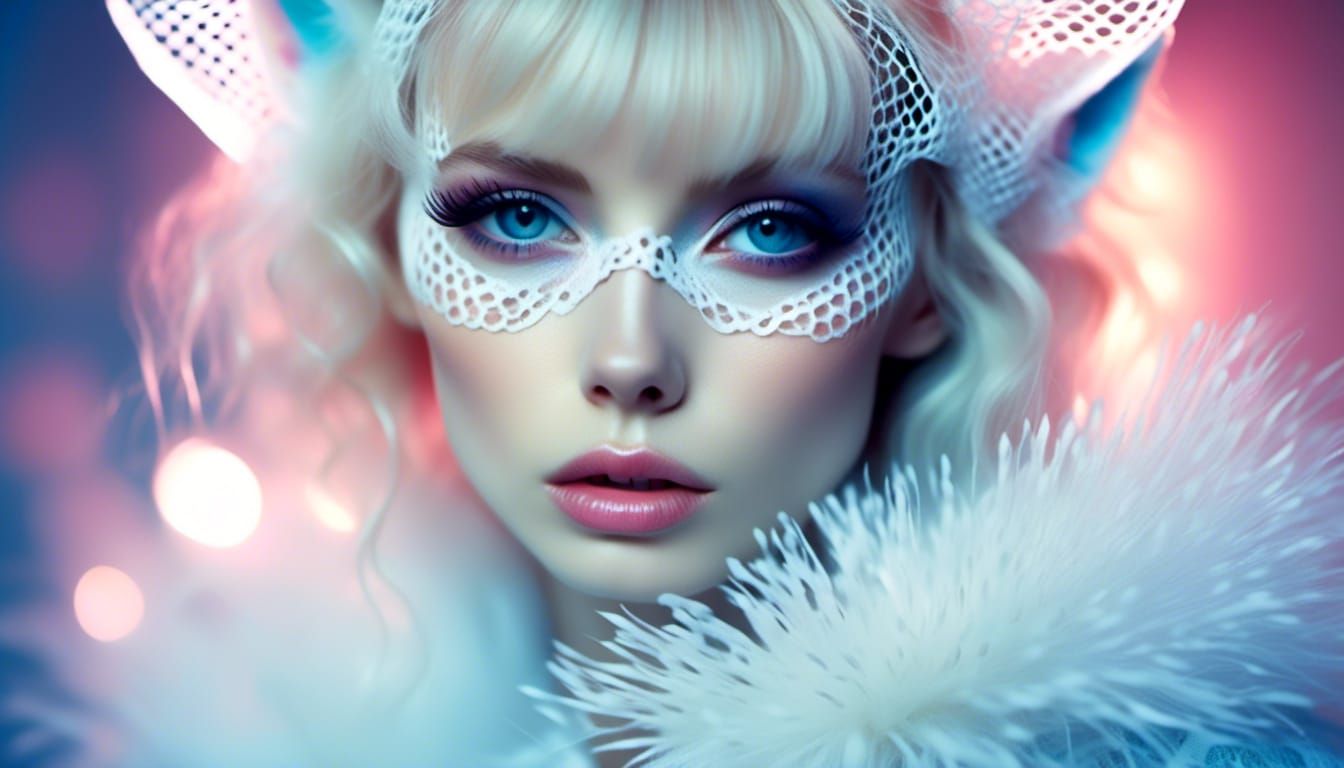 Glamorous Cat-Eared Woman Portrait in Pastel Colors