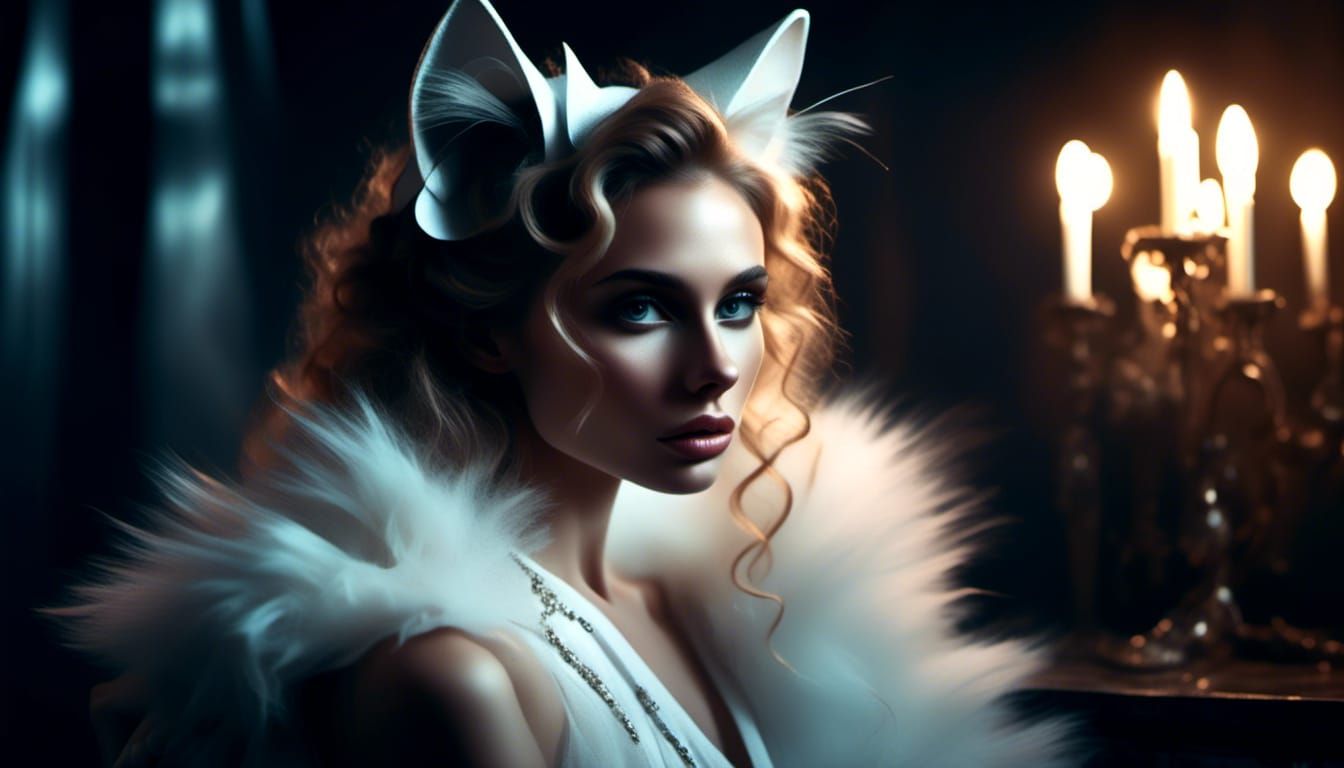 Glam Cat-Eared Character in Dark Fantasy Portrait