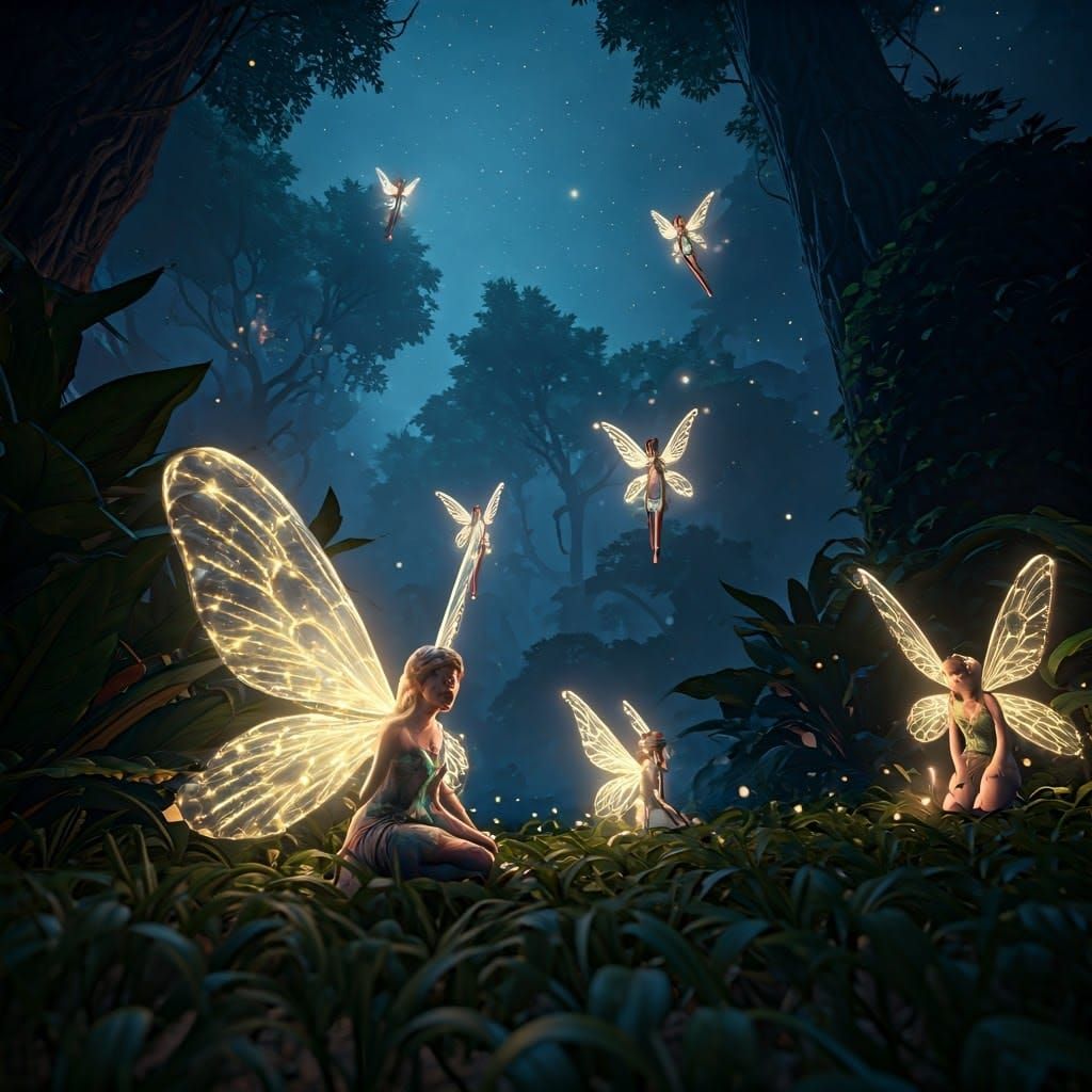 Whispering Fairies in an Ethereal Nighttime Realm