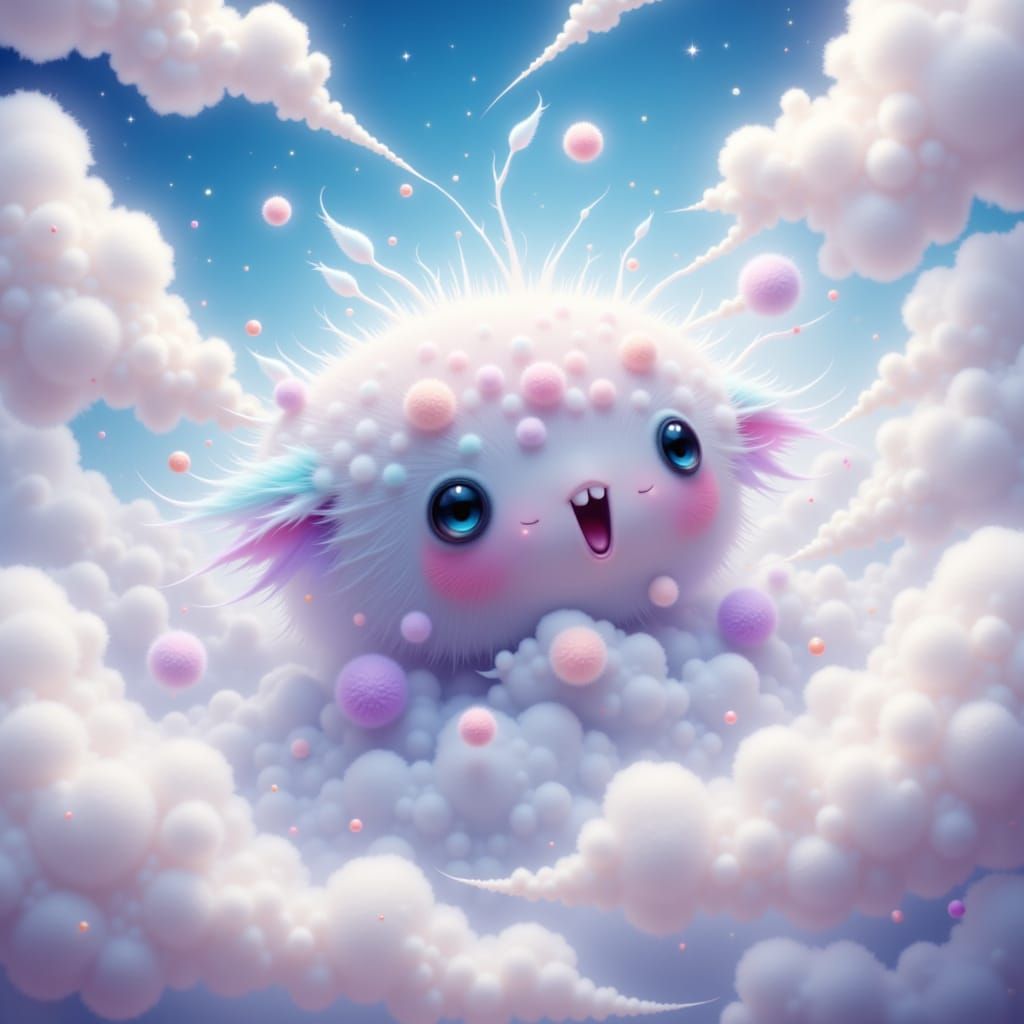 Whimsical Cloud Elemental in Dreamy Sky, Digital Art