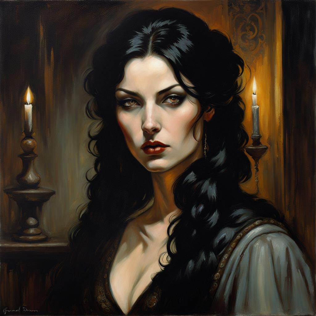 Grimdark Portrait of a Gorgeous Dark-Haired Woman
