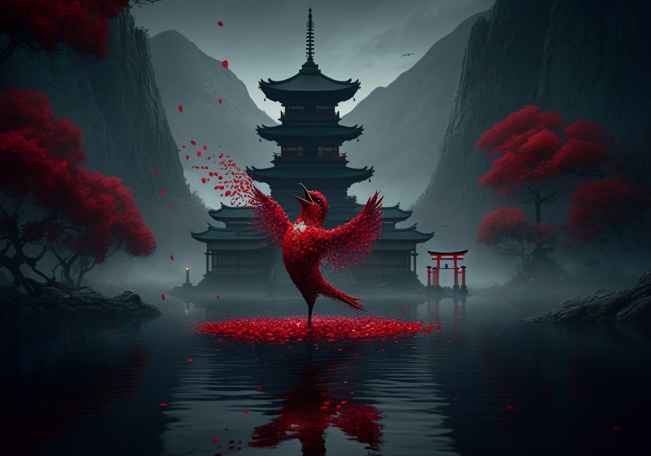 Dancing Robin in Dark Fantasy Landscape