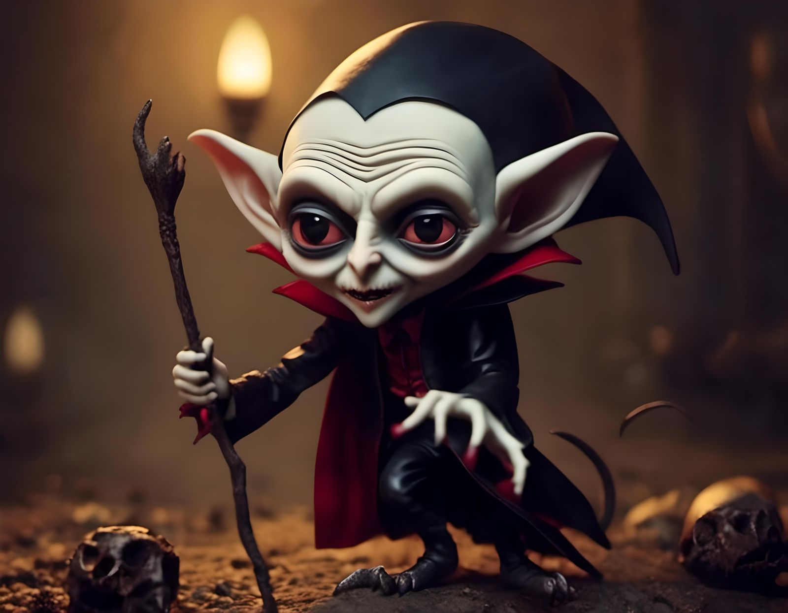 Amusing Bobblehead Vampire in Pop Surrealism Style