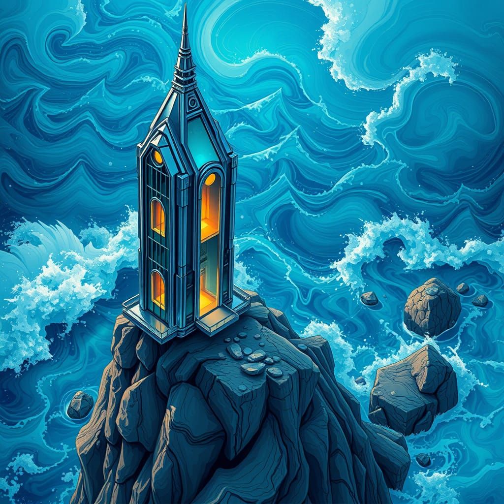 Futuristic Skyscraper Birdhouse on Cliff Edge