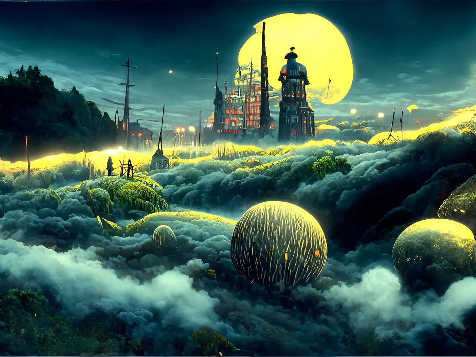Surreal Cityscape at Night: A Sci-Fi Fantasy