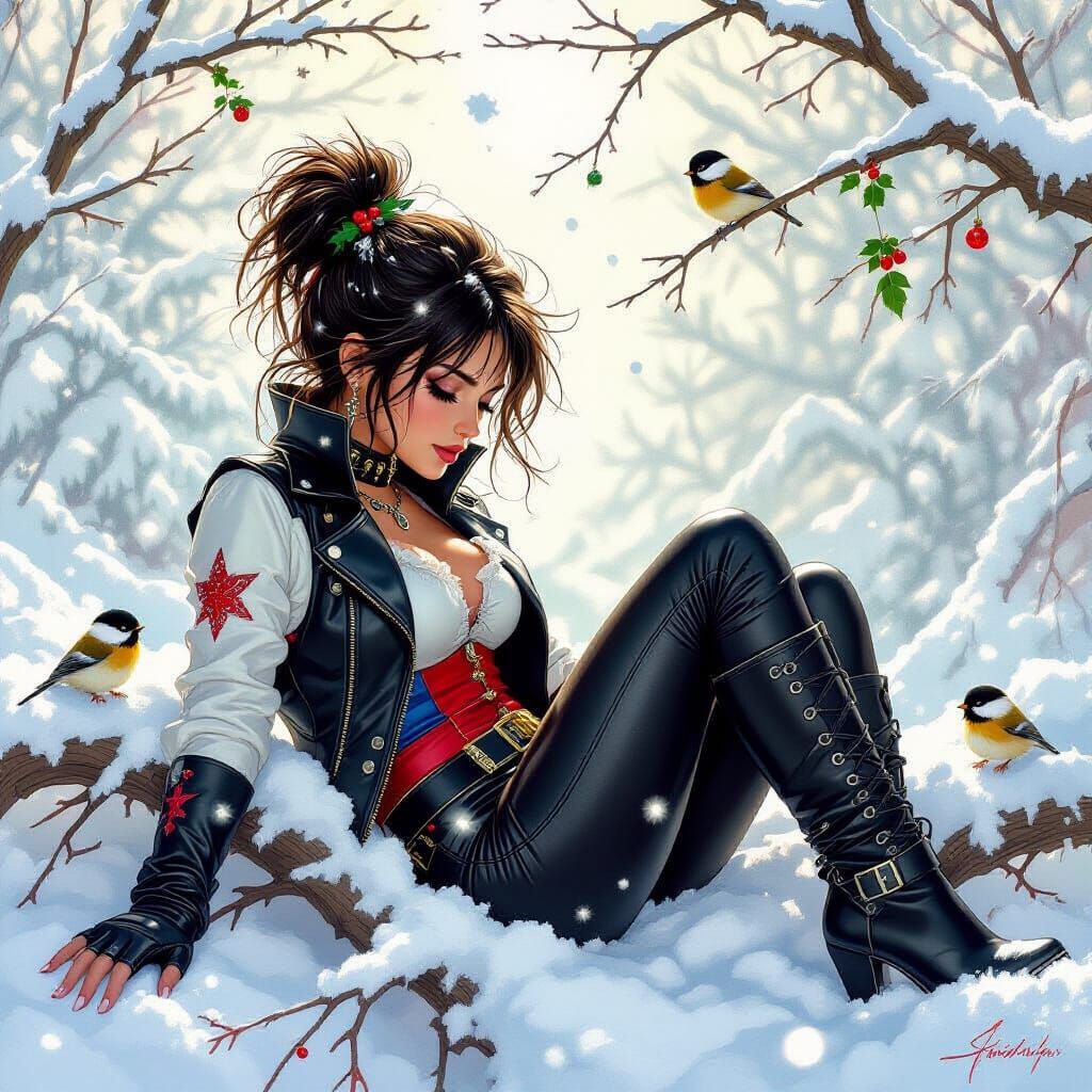 Mini-Troll on Snowy Branch in Photorealistic Style