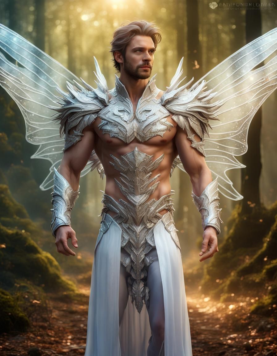 Fairy King with Biomechanical Armor in Enchanted Forest