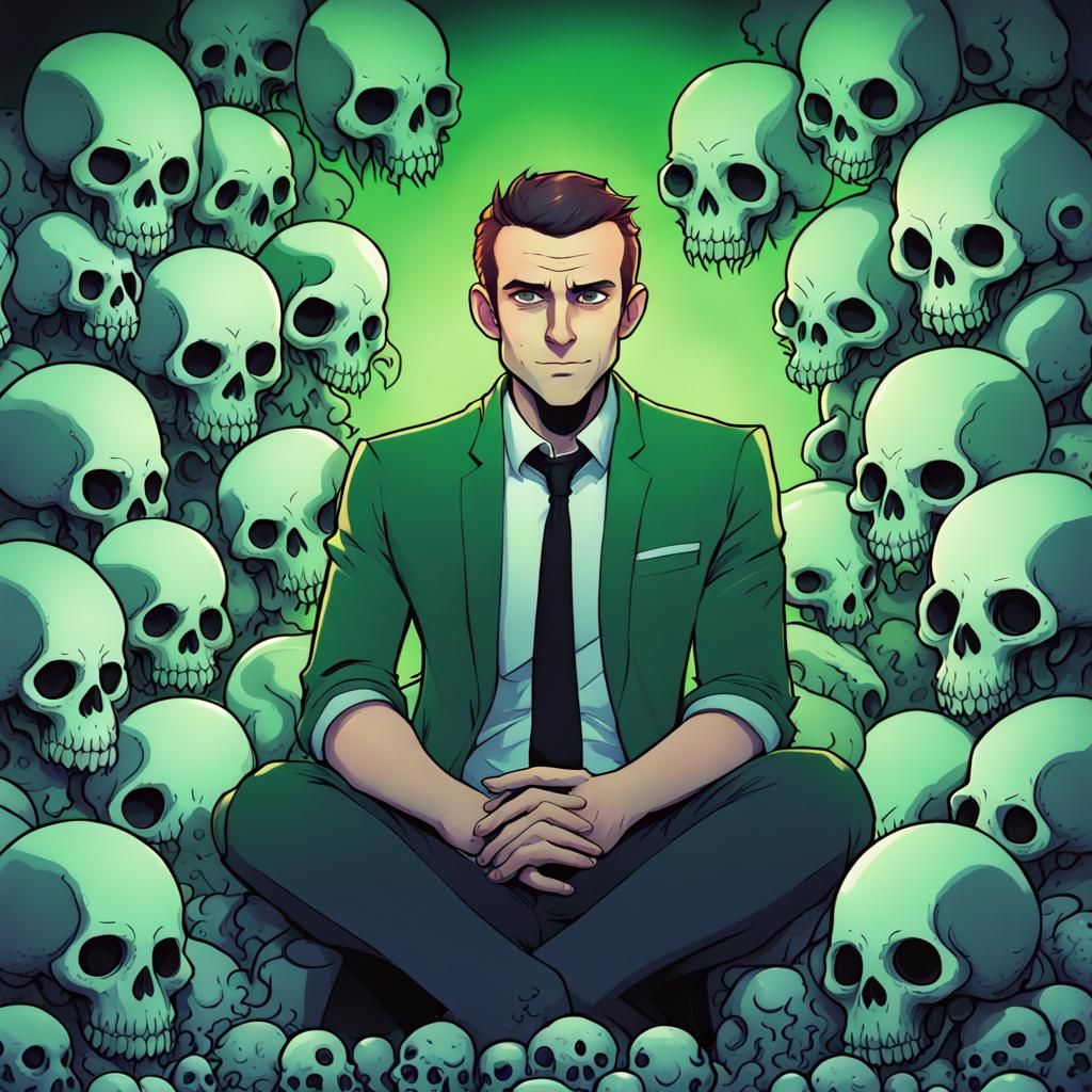 Macron in Grim Landscape, Ghibli Dark Comic Style