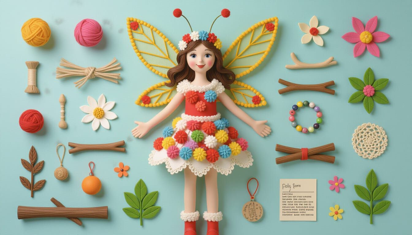 Fairy with Clothes of Threads and Pom Poms