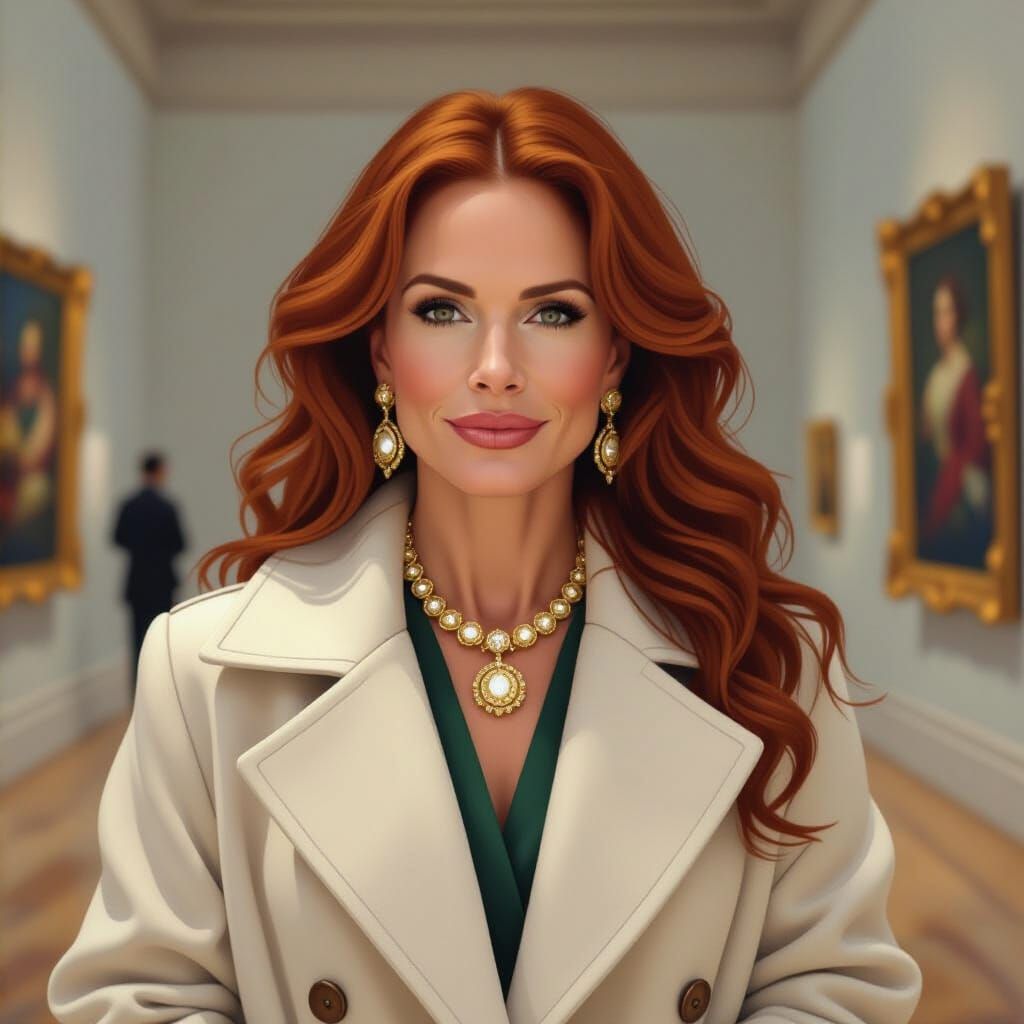 Julia Roberts Portrait in Museum, Impressionist Gouache Styl...