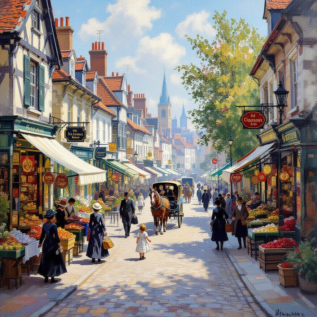Victorian Marketplace Oil Painting in Monet's Impressionist ...