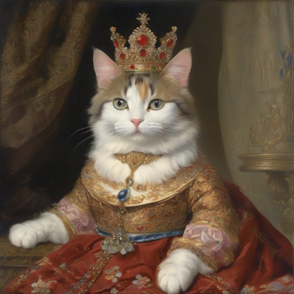 Intelligent Cat Poses with Royal Crowns and Tiaras