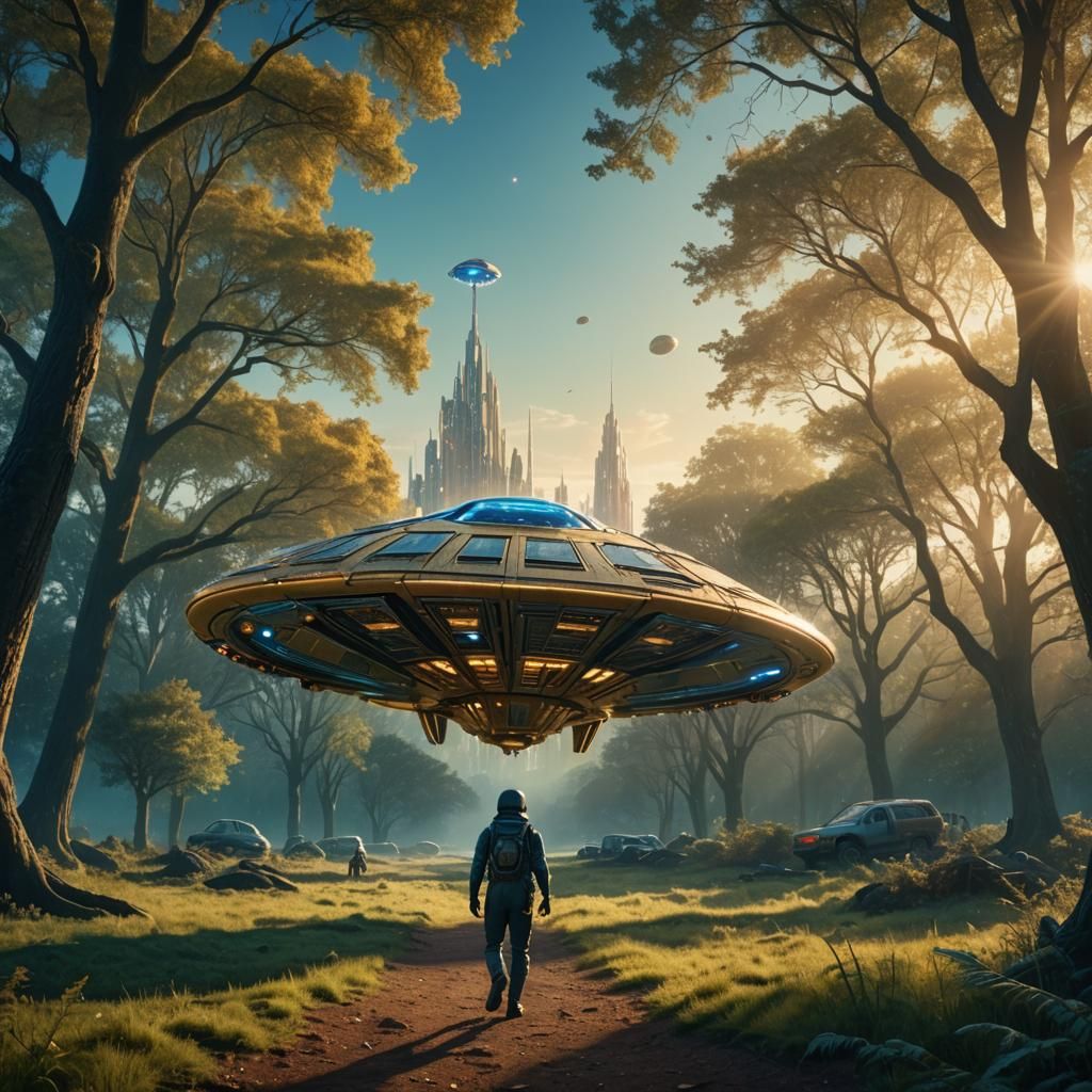 Alien Abduction in Golden Hour: Cinematic Digital Art