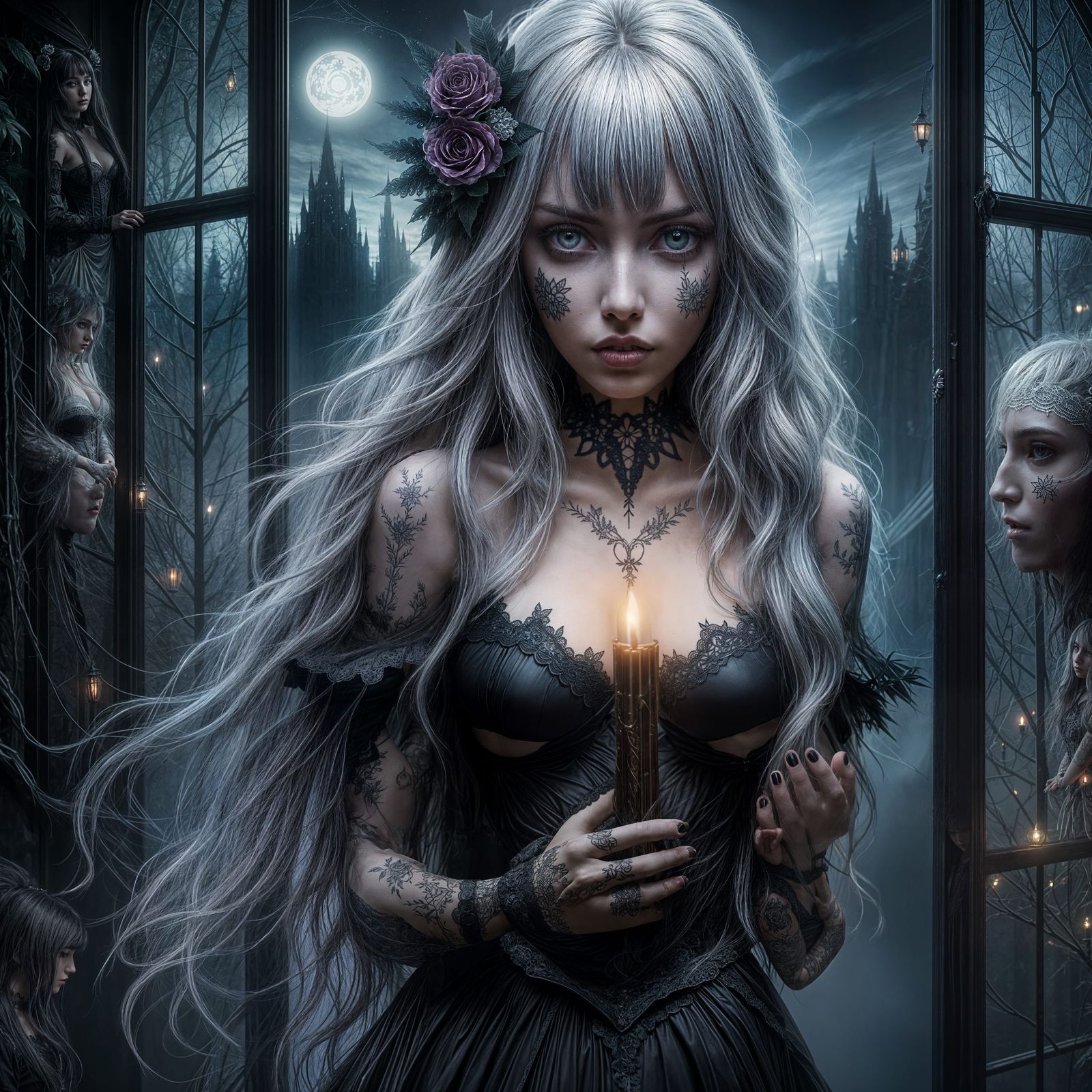 Gothic Anime Girl with Lantern in Kaoru Mori Style